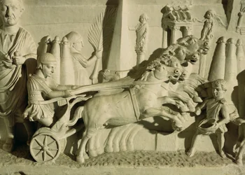 Relief, das ein Wagenrennen darstellt